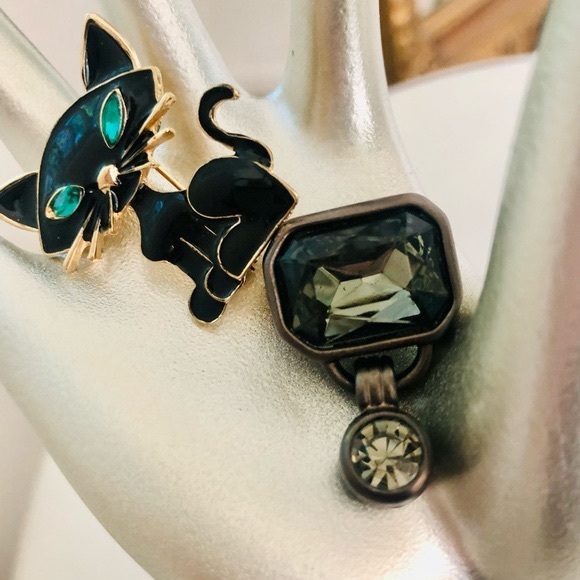 Vintage Black Cat brooch & Crystal Unique Deco Brooch - Picture 9 of 11